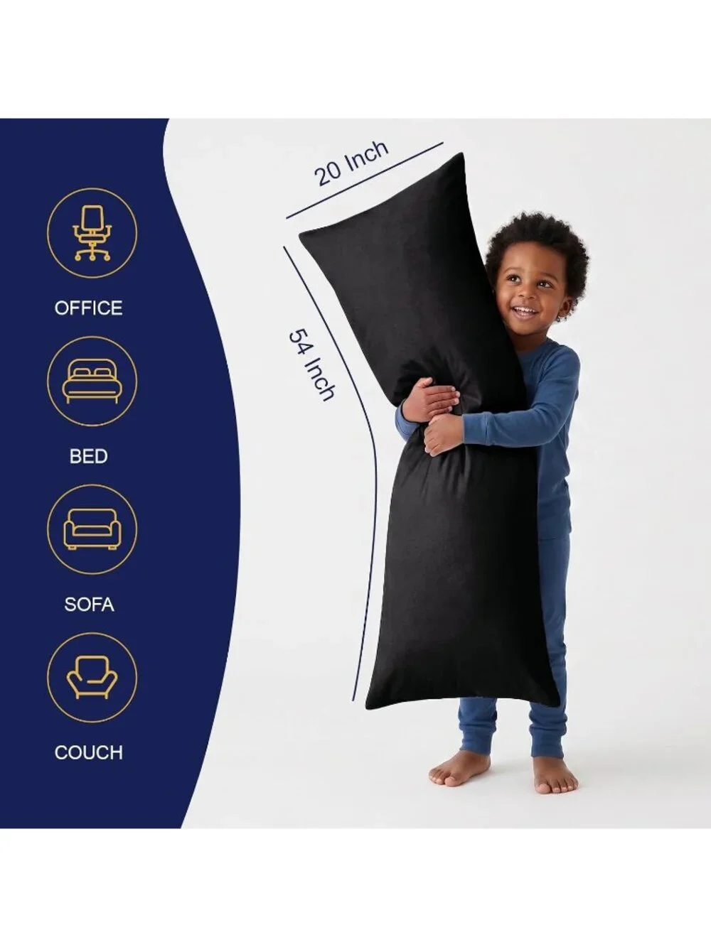 〽️Large Body Insert Breathable Full Body Pillow Long Bed Pillow Black 20x54